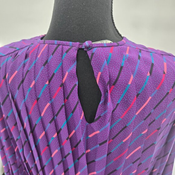 Vintage 80s Monica Richards of California Purple Stripes Midi Large flaws - Picture 3 of 8
